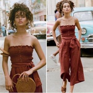 Faithful the brand Women's Strapless Jumpsuit in Rust